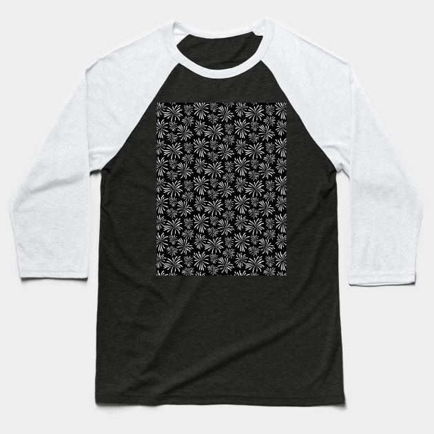 black and white fireworks pattern Baseball T-Shirt by Spinkly